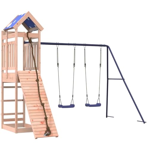 vidaXL Spielturm, Klettergerüst mit Kletterwand Seil Schaukeln, Kinder Kletterturm Spiel-Zubehör für Garten, Holz Spielplatz Spielhaus, Massivholz Douglasie