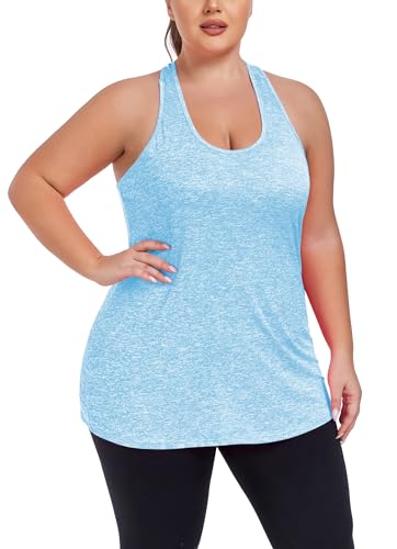 Image of ForHailey Women's Plus Size Cross Back Workout Tank Tops Athletic Shirts