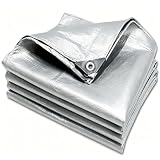 Telo Impermeabile 100 x 200 cm Impermeabile, Rinforzato, con Occhielli Telo Protettivo Leggero, Resistente Ai Raggi UV per Esterno, Giardino, Piscina, Auto, Legno, Argento