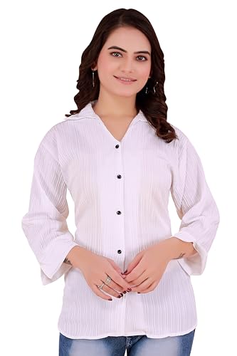 Image of ROYALICA Women Tops Womens Regular Fit Striped White Colour Cotton Blend Casual Shirt