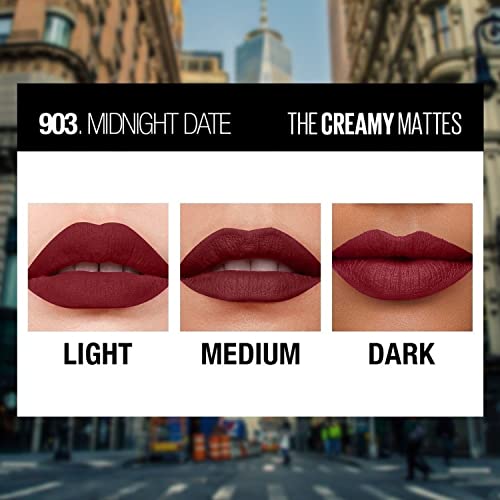 Image of Maybelline New York Color Sensational Creamy Matte Lipstick lasts up to 12 Hours, Hydrate Lips, Rich Creamy Lipstick with Shea Butter, Available in 42 different Shades - Midnight Date, 3.9g