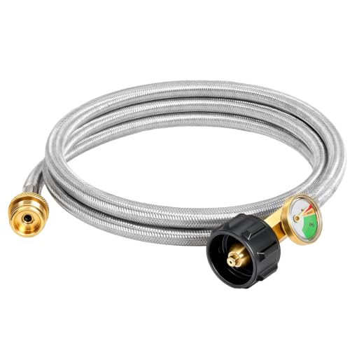 Image of SHINESTAR 6ft Braided Propane Hose Adapter 1lb to 20lb with Gauge