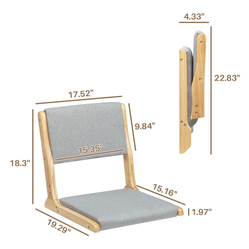 Image of HollyHOME Foldable Japanese Style Floor Chair with Back Support, Wood Legless Tatami Chair with Cushion, Accent Meditation Seat for Bay Window, Living Room, Bedroom, Light Grey