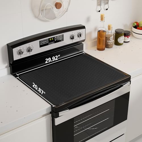 Image of Stove Top Cover for Electric Stove - Food Grade Ceramic Stove top Cover, Silicone XXL Dish Drying Mat, Glass Cooktop Covers, Flat RV Range top Mats (Black,30x21)