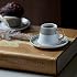Karaca Globe Set with 2 Coffee Cups, Saucer, Sturdy Mocha Cup, Thick Edge, Espresso Cups, Mocha Cups, Porcelain Espresso Set, Traditional Coffee Mug