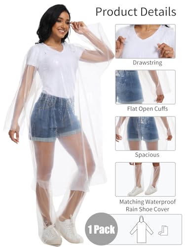 BATHRINS Disposable Rain Ponchos For Adults - 3 Emergency Clear Ponchos With Hoods And 3 Pairs Of Waterproof Boot Covers4