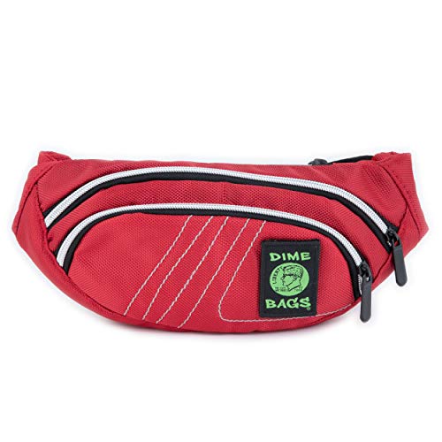 Dime Bags Classic Fanny Pack, Water-Resistant Waist Bag with 7 Compartments for Storage, Travel Pouch with Adjustable Strap, Heavy-Duty Zippers & Hidden Pocket (Crimson)