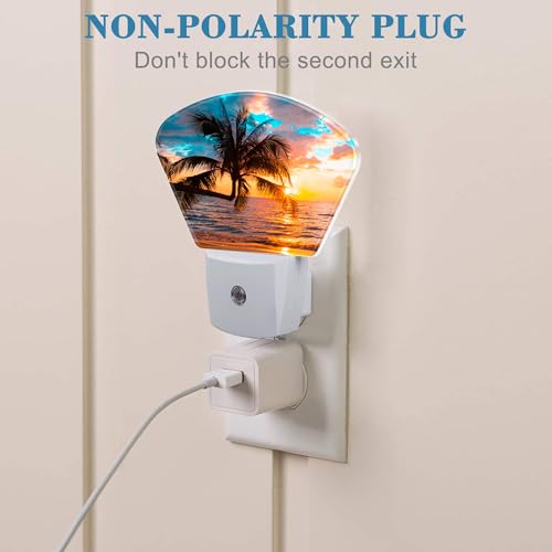 Image of Beautiful Sunset Plug in Night Lights, Palm Tree Nightlight Plug Into Wall Dusk to Dawn Sensor for Kid Girls Boys Women Men Room, Hallway, Kitchen, Bathroom, Stairs Decor
