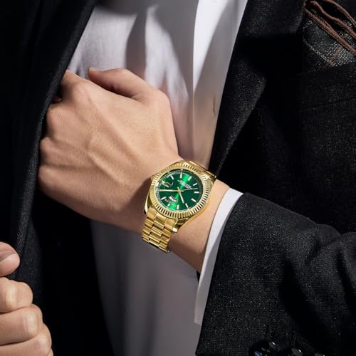 Image of London Fog Oxford Collection Analog Quartz Watch for Men with Round Dial and Stainless Steel Strap, Fluted Metal Case, Day & Date Display, Luminous Hands & Hour Markers & Water Resistant