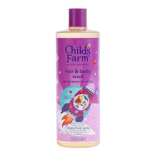 Childs Farm Kids Hair & Body Wash Blackberry & Apple | Tear-free Gently Cleanses | Suitable for Dry Sensitive Skin 500ml