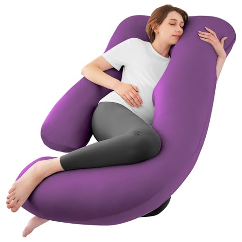 Image of Cooling Pregnancy Pillows for Sleeping, 57'' Full Body Pillow, Purple | Sasttie Maternity Pillow, OEKO-TEX, Down Alternative, Removable Cover, Pregnant Women Must Haves, Maternity Essential