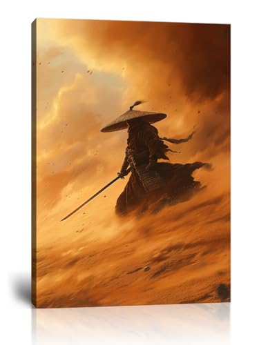 Bushido Wall Art for Living Room Bedroom Japanese Samurai Wall Decor Japanese Picture Framed Artwork Samurai Picture Canvas Print Ready to Hang(24"L x 36"W)