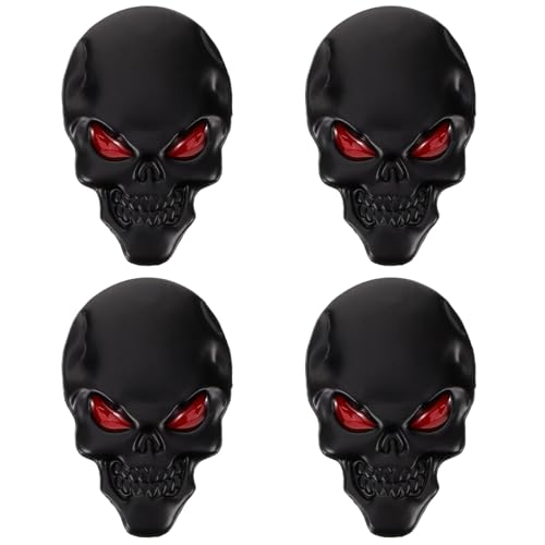 Calcomanías de metal plateadas GLEAVI en relieve 3D de calavera para coche, pack de 4