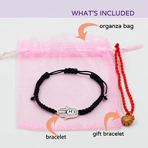 Image of Uloveido Customized A to Z 26 Letters Hand of Fatima Bracelet - Fatima Hamsa Hand Evil Eye Protection Bracelet Lucky Charm Adjustable Braided Black String