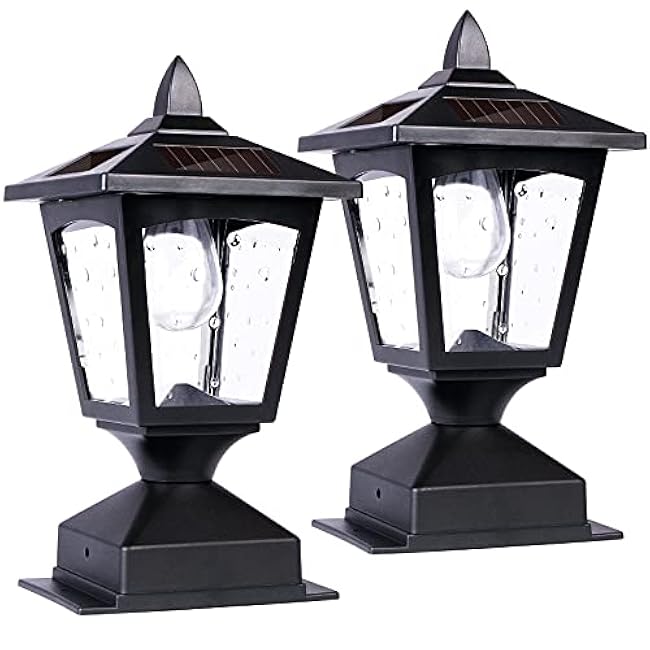 Solar Post Lights Solar Lamp Post Cap Lights Fence Post Solar Lights Outside Decorative Fit on 4x4 Wood Posts Black 2 Pack