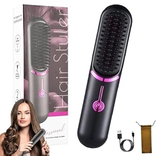 YipuVR Go Brush Pro, Portable Hair Straighteners, 2 in 1 Heated Hair Brush, 30s Fast Heating Cordless Hair Straighteners, 3 Adjustable Temperature, Anti Scald for All Hair Types