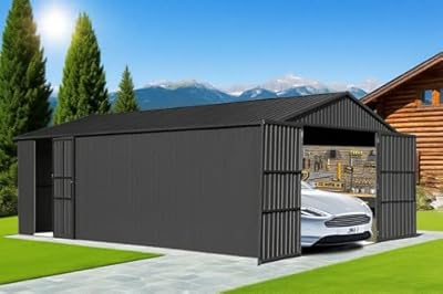 Domi 12’x20’ Outdoor Metal Garage Shed, All Weather Enclosed Carport with Sidewalls & 2 Lockable Doors, Extra Large Backyard Storage Shed for Car, Truck, Lawn Mower, 80MPH Wind Resistance, Dark Grey