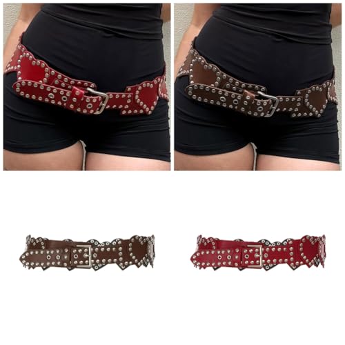 Heart Shape Rivet Embellished PU Leather Belt Decorative Waist Chain Belt Fashionable Punk Type Waistband2