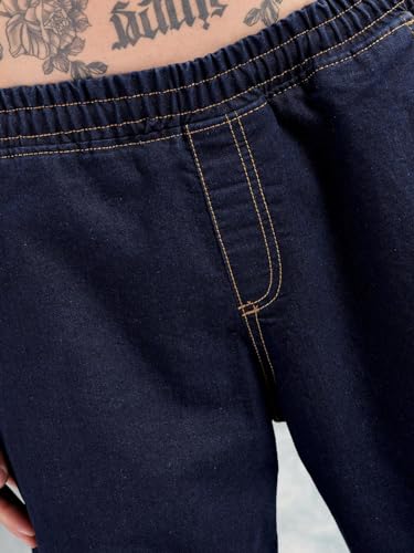 Image of The Indian Garage Co Men Loose Fit Solid Mid-Rise Stretchable Denim Joggers