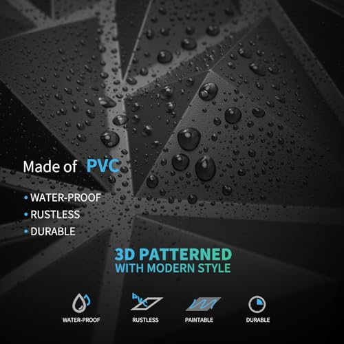 Art3d 33 Pack 3D Wall Panels for Interior Wall Decor, Modern Diamond Texture Accent Wall Panels for Gaming, Living Room TV Wall Background, 12x12 Inches, Black