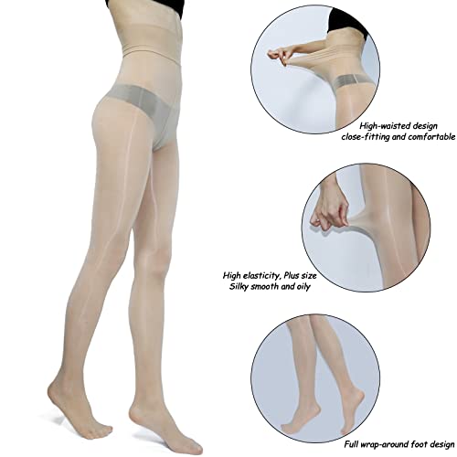Image of Women's Oil Shiny Pantyhose High Waist Sheer Shimmer Tights Control Top Glossy Pantyhose for Women