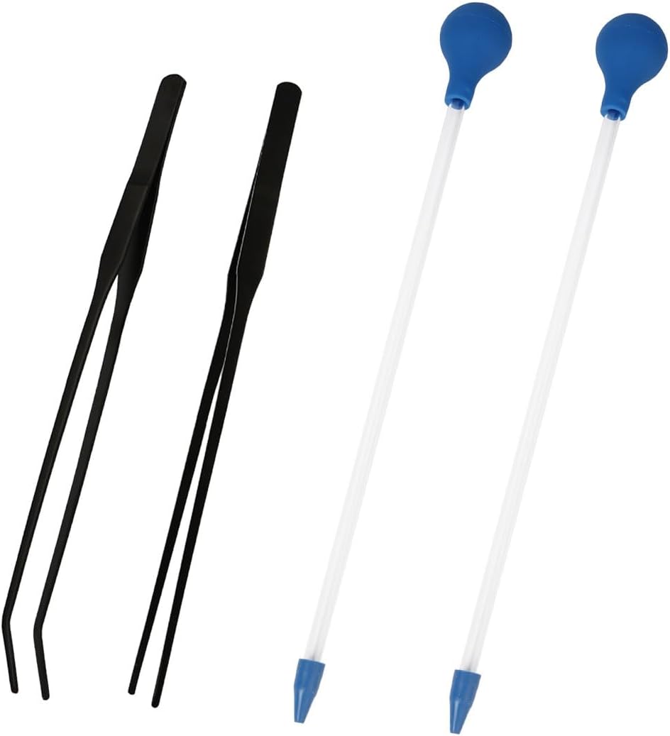 Aquarium Coral Feeder Long Tube Fish Tank Cleaner with Stainless Steel Straight and Curved Tweezers for Aquatic Plant Feeding Fish Tank…