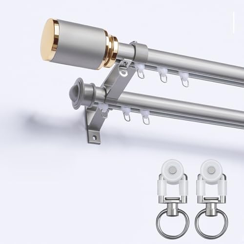 Juego de barra de cortina doble resistente para montaje en pared con accesorios para separadores de habitaciones, sala de estar, balcón y dormitorio, gris, 75 cm