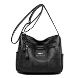 Bolsa Transversal Feminina Pequena, Espaçosa, Resistente para Passeio, Trabalho (Preto)