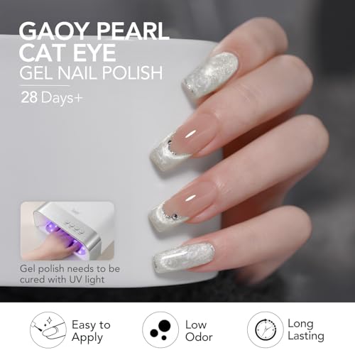GAOY Pearl Gel Polish Cat Eye Nail Polish Set, 6 Colors Glitter Iridescent Mermaid White Blue Pink Purple with Magnet and Dotting Pen, Holographic Shimmer UV Gel Kit for Nail Art Salon 1 Piece