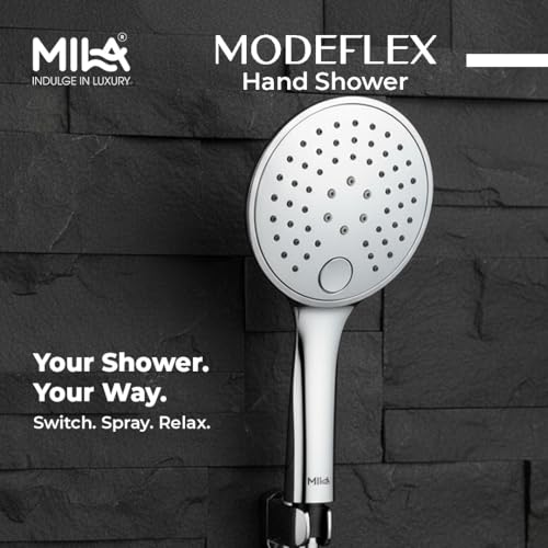 Image of Mila Modeflex 3-Function Hand Shower | Rain, Massage, Mixed Spray Modes | Chrome Finish |Modern Design | Includes Hose (1.5m), Bracket & Installation Kit