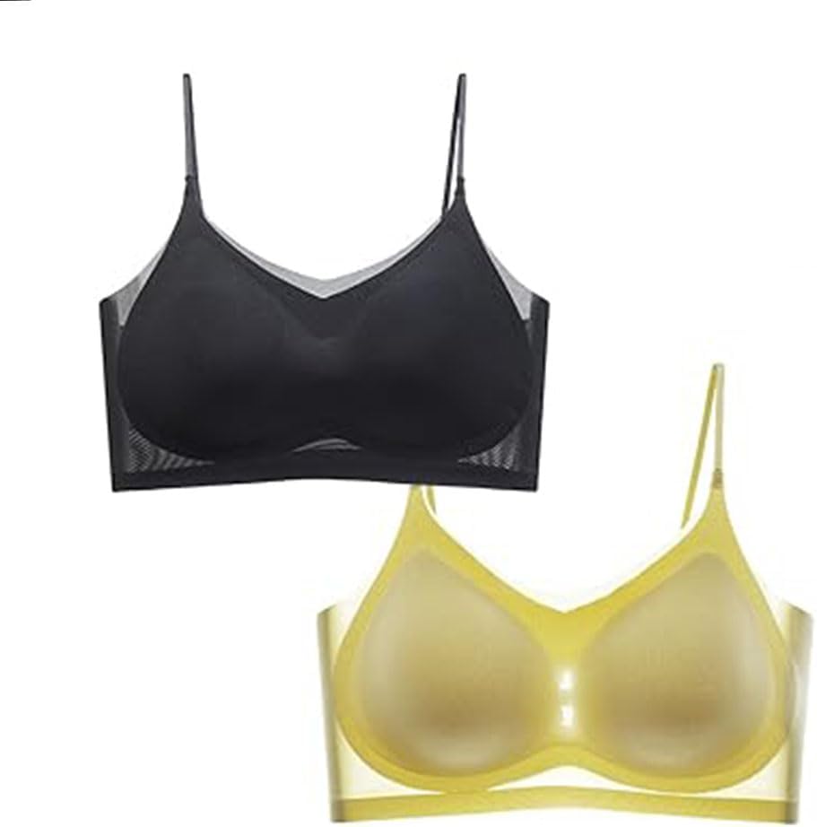 Favourcy Bra, Summer Seamless Ultra-Thin Plus Size Ice Silk Comfort Bra, Ultra-Thin Sports Bra (Light Yellow,XXXL)