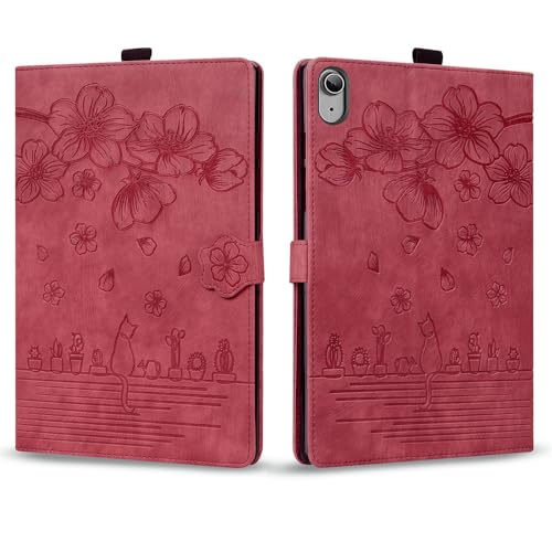 Housse iPad 10th Gen rouge chat cerisier pour lecture nomade
