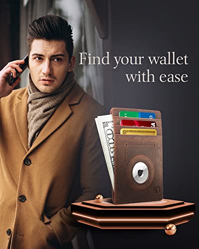 Access Denied Genuine Leather Air Tag Holder - Slim Minimalist Wallets For Men & Women - Front Pocket Thin Mens Wallet Rfid Credit Card Holder Gifts For Men - Air Tag Not Included #TOP5