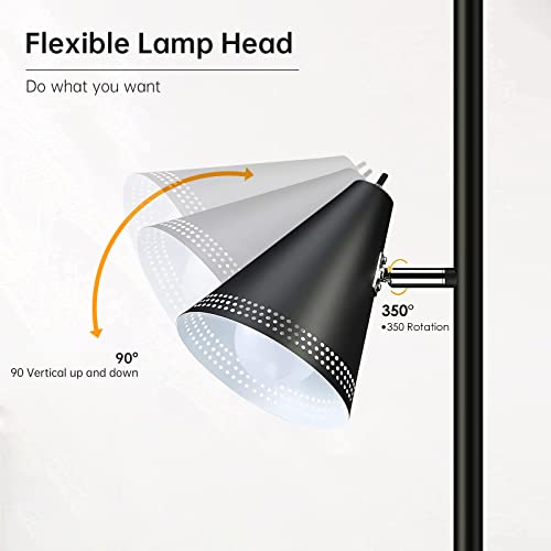 Industrial Floor Lamp,Standing Pole Lamp,3Pcs 9W Led Farmhouse Floor Lamp,3-Color Temperature,Adjustable Metal Lampshades,3 Independent Switches ,Stand Up Floor Lamps For Living Room,Bedroom,Black #TOP4