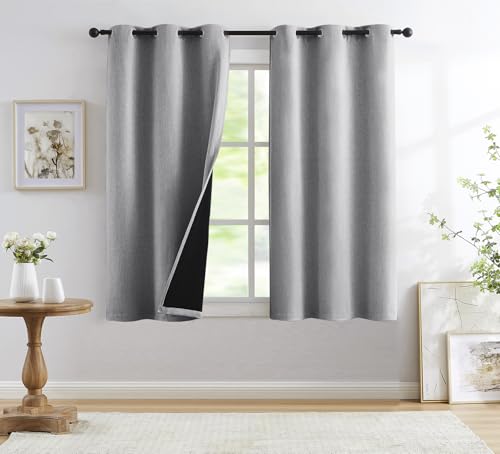 Treatmentex Linen Textured Grey Blackout Curtains for Bedroom Window Panels,