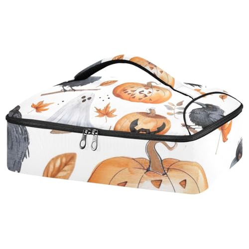 Divertente porta casseruola isolata a forma di zucca di Halloween borsa per il trasporto di casseruole per cibi caldi o freddi adatta per cene feste campeggio