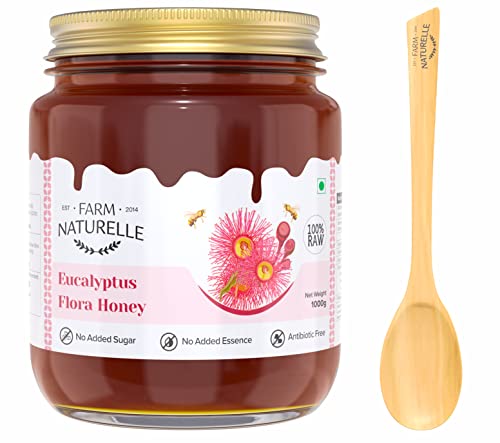 Image of Farm Naturelle Eucalyptus Flower Wild Forest (Jungle) Honey 850g +150g Extra|100% Pure Honey| Raw & Unfiltered|Unprocessed|Lab Tested Honey In Glass Jar with Engraved Virgin Wooden Spoon|Antioxidant, Anti-inflammatory Honey