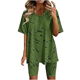 HGps8w Two Piece Outfits for Women Tracksuit Casual Tie Dye V Neck T-Shirt Tops Biker Shorts Summer