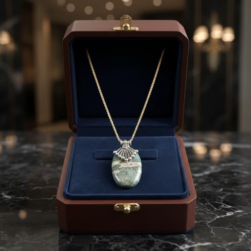 Collier amazonite verte pendentif ovale chaîne 45 cm LK_S_GP_0150