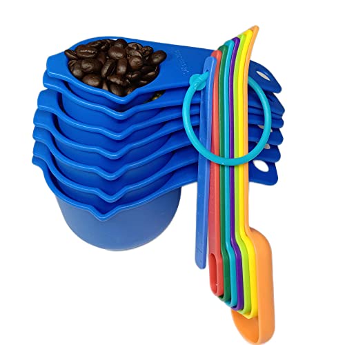 Plastic Measuring Cups And Spoons Set, 15 Pieces Plastic Measuring Cups And Spoons, 7 Plastic Measuring Spoons For Baking And Cooking 7 Measuring Cups With Leveler, Navy Color Measuring Cups Set #TOP1