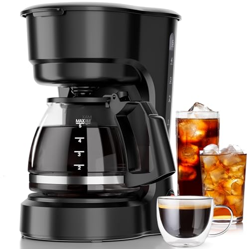 Kismile 5 Cup Coffee Maker, 0.75L Small Drip Coffee Machine with Anti-Drip Design, Dry Burn Protection, Removable Filter Funnel, Easy Mechanical Switch, Black