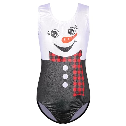 BAOHULU Gymnastics Leotards for Girls Sparkly Dance Outfit One Piece Kids Athletic Clothes B323_BlackSnowman_8A