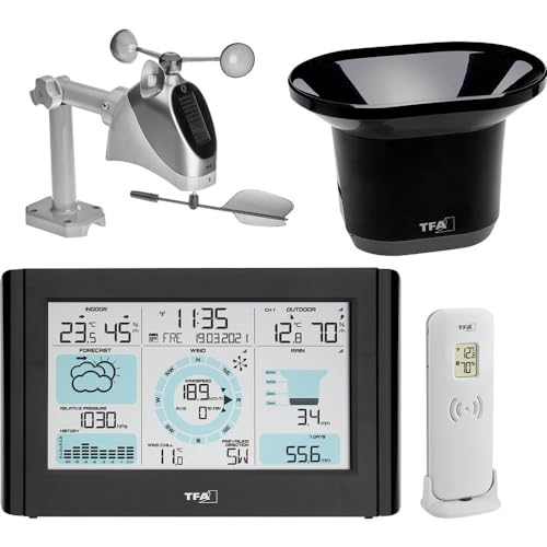 TFA Dostmann Weather Pro 35.1161.01 Wireless Weather Station with Wind Gauge, Rain Gauge, Outdoor Sensor, Weather Forecast with Symbols, Indoor and Outdoor Temperature, Digital, Black