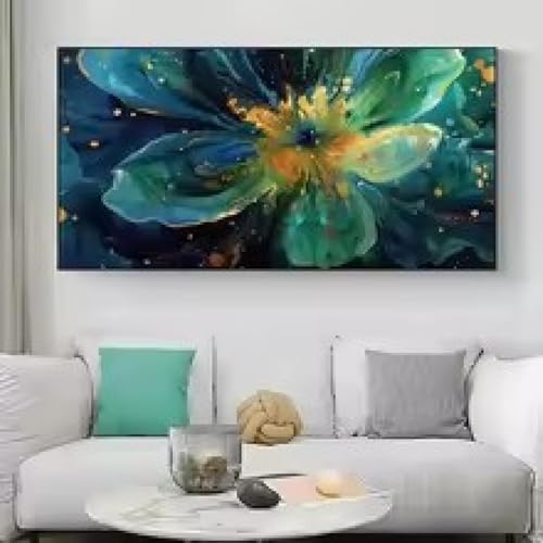 Affiche murale moderne avec fleurs vertes dorées pour illuminer un mur sombre