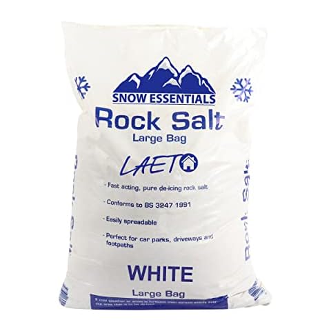 Laeto Grit or Rock Salt Bag of White or Brown 25kg De-Icing Salt Perfect for Deicing Snow Driveways Roads and Paths of Ice & Snow (White, 25kg) Cover