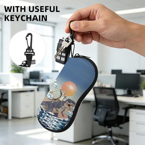 Image of Sunglasses Soft Case, Cute Ultra Light Portable Neoprene Zipper Eyeglass Glasses Case with Belt Clip for Men Women