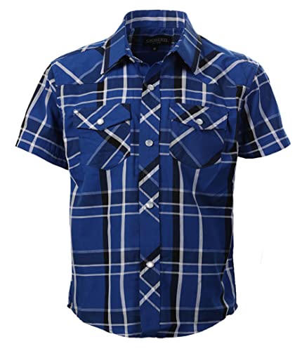 Image of Gioberti Boys Casual Western Plaid Pearl Snap-on Buttons Short Sleeve Shirt