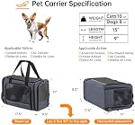 Transporteur de chats Transporteur d'animaux de compagnie par avion Approuvé sous siège, TSA Airline approuvé sac de transport souple pour chat, chiens,17.5 x 8.5 x 11 pouces, gris