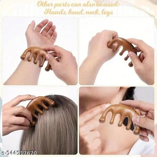 KENYS (Pack of 1) Wooden Scalp Massage Comb - Wide Tooth Gua Sha Handheld Massager Hair Comb for Gentle Detangling & Meridian Stimulation (Gua Sha Handheld M 2