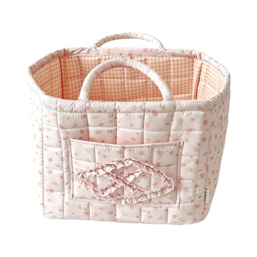 Quilted Car Storage Basket Cute Floral Print Foldable Car Storage Basket